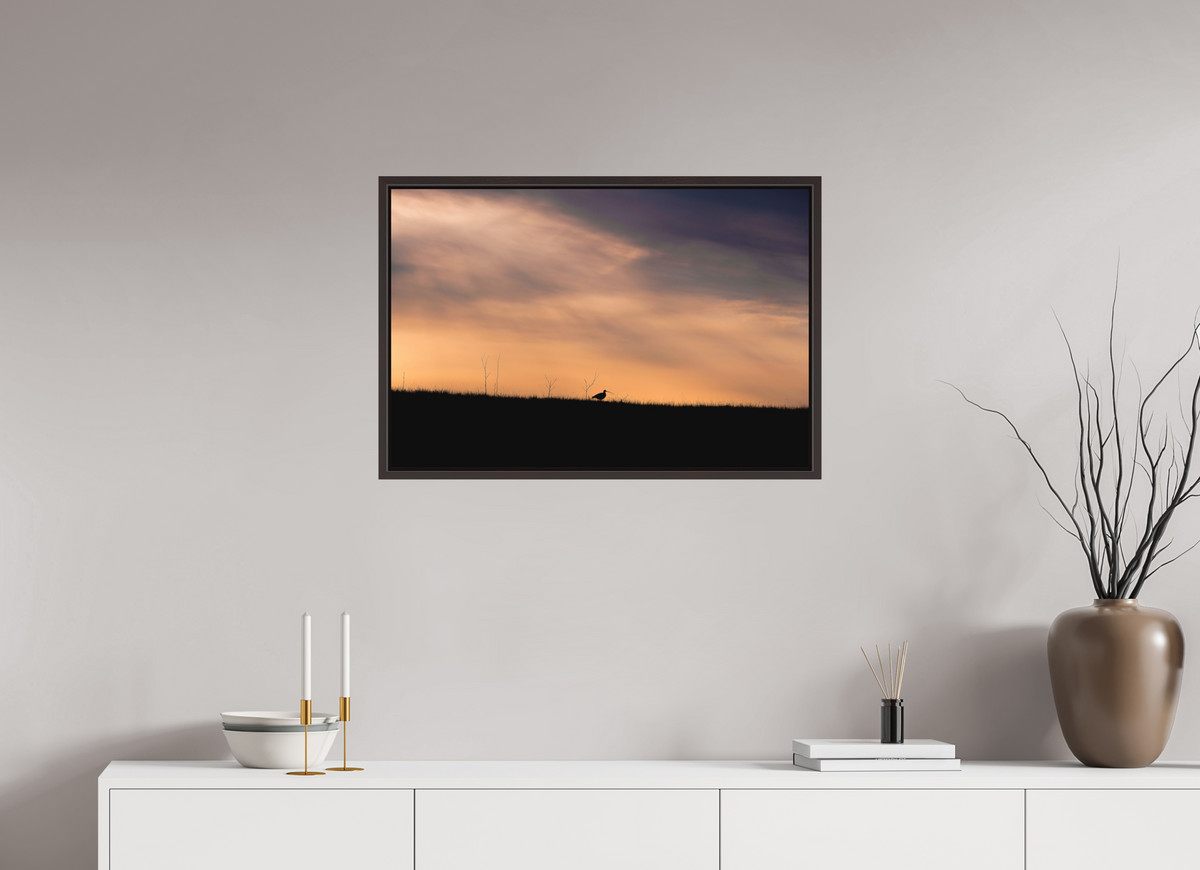 30 x 20″, Metal Frame Floater Alder Brown The Lone Traveler