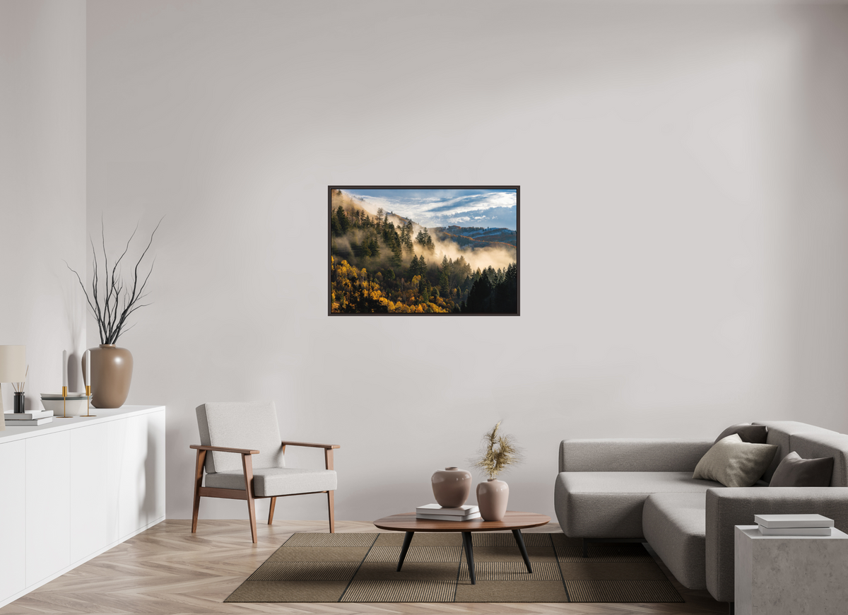 45 x 30″, Metal Frame Floater Alder Brown Into the Mystic