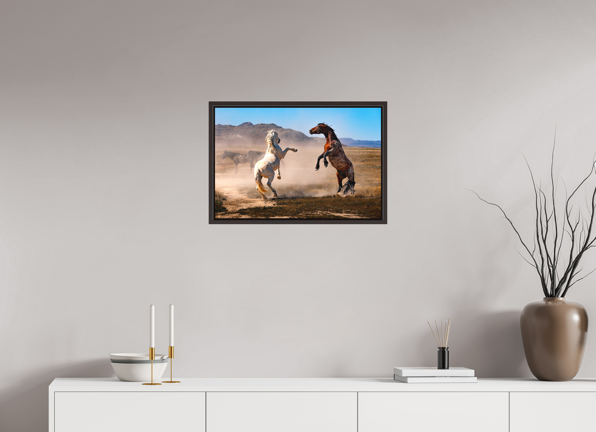 24 x 16″, Metal Frame Floater Alder Brown Dance with the Wild Ones
