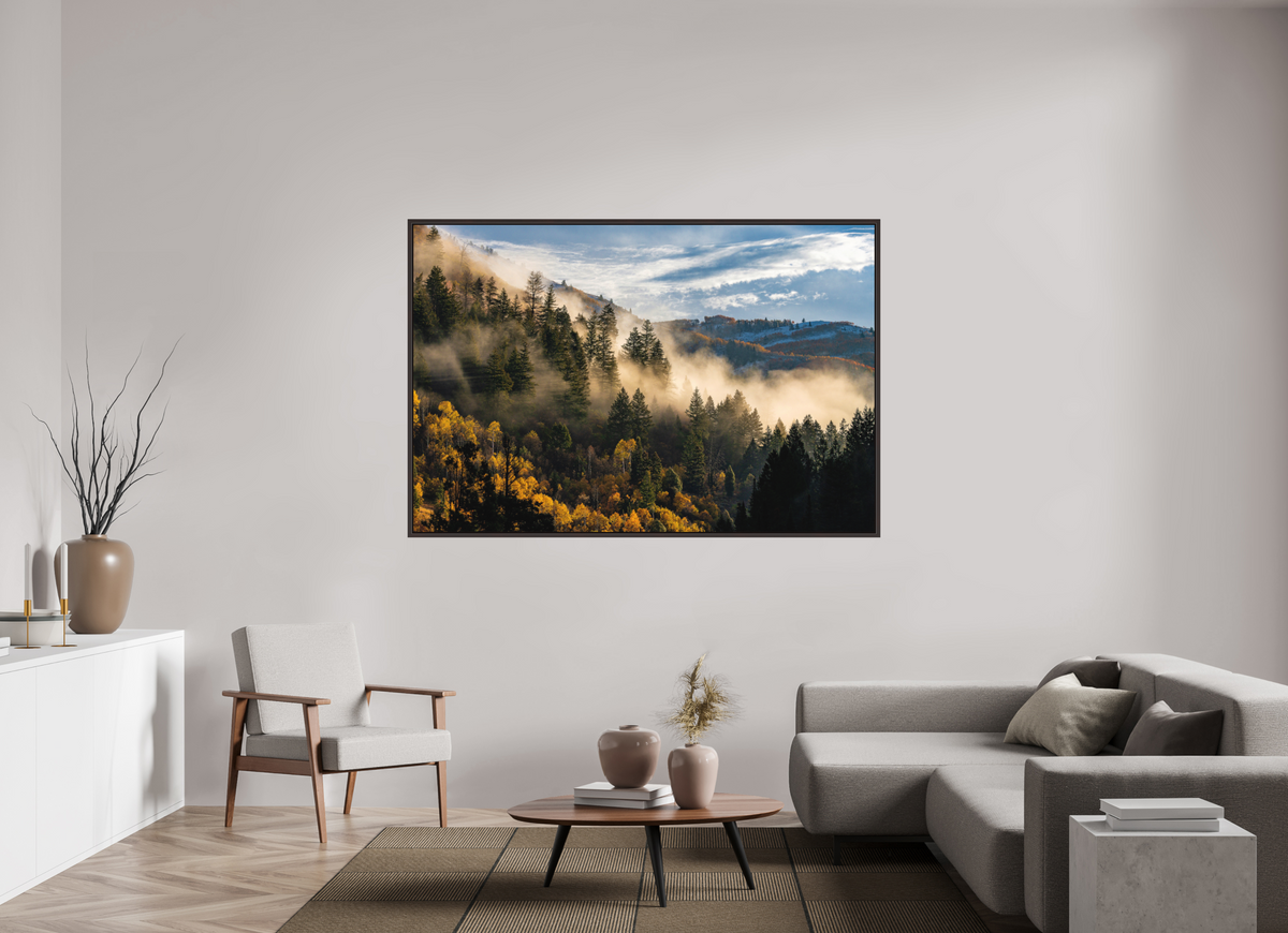 72″ x 48″, Metal Frame Floater Alder Brown Into the Mystic