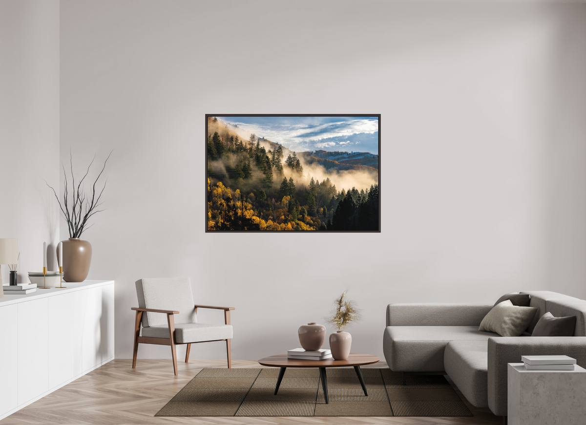 60 x 40″, Metal Frame Floater Alder Brown Into the Mystic