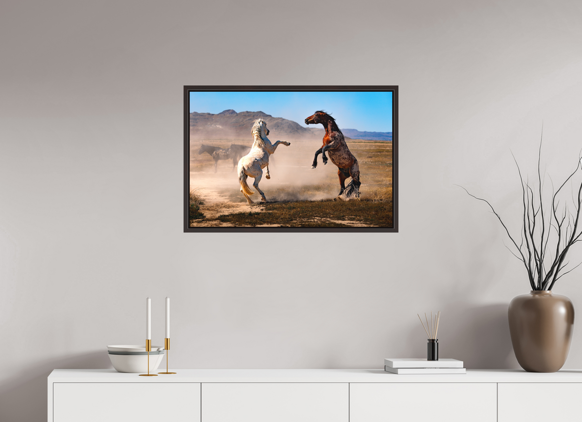 30 x 20″, Metal Frame Floater Alder Brown Dance with the Wild Ones