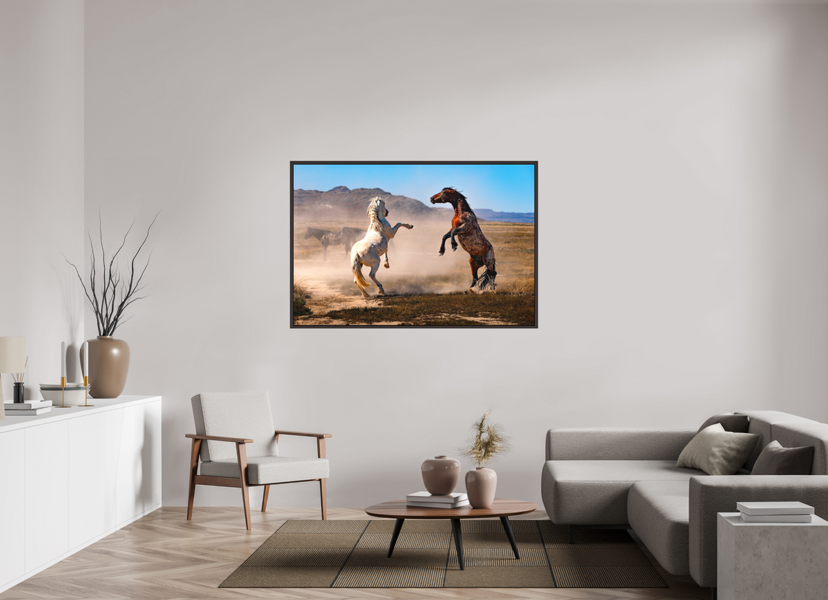 60 x 40″, Metal Frame Floater Alder Brown Dance with the Wild Ones