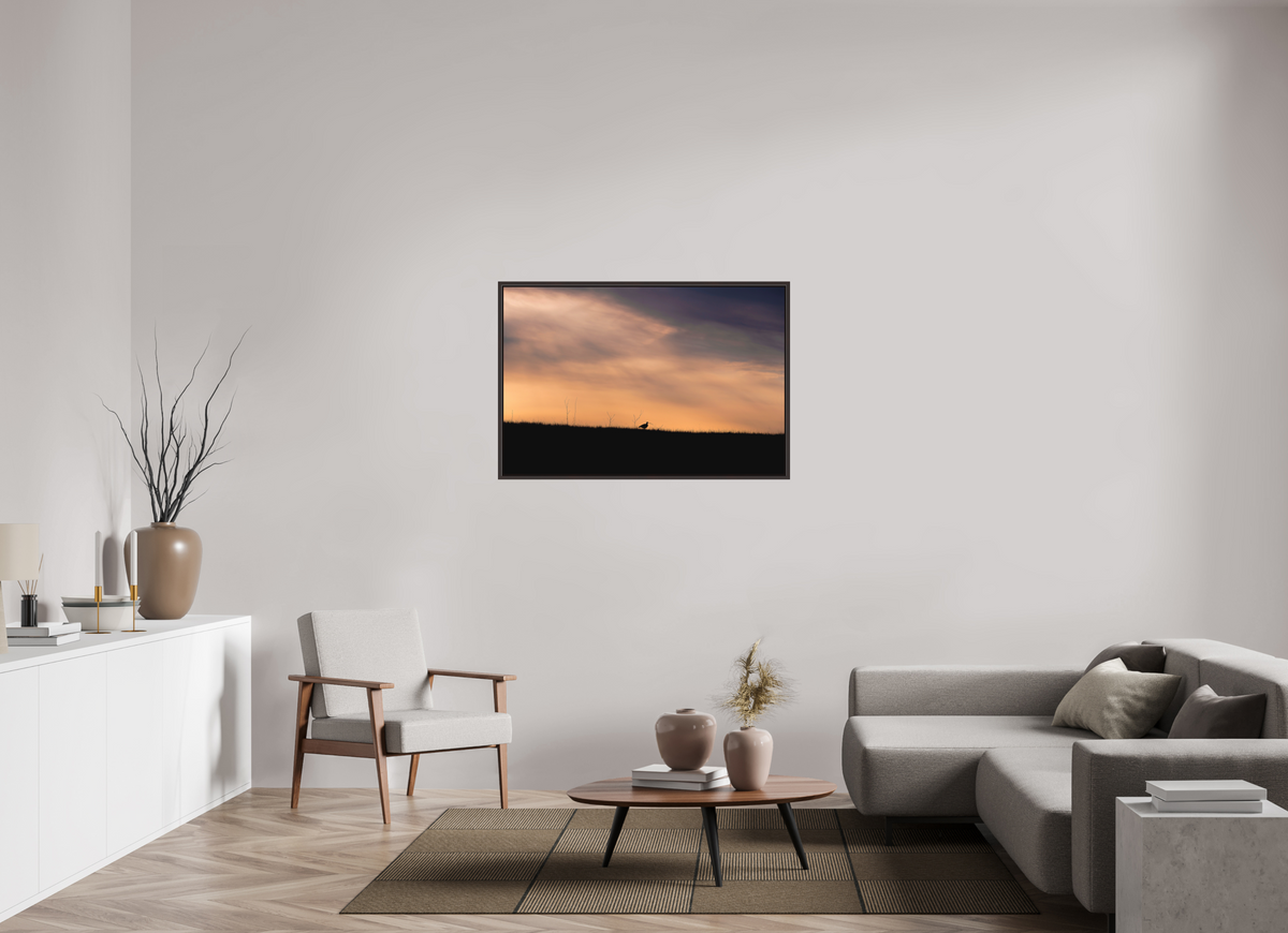 45 x 30″, Metal Frame Floater Alder Brown The Lone Traveler